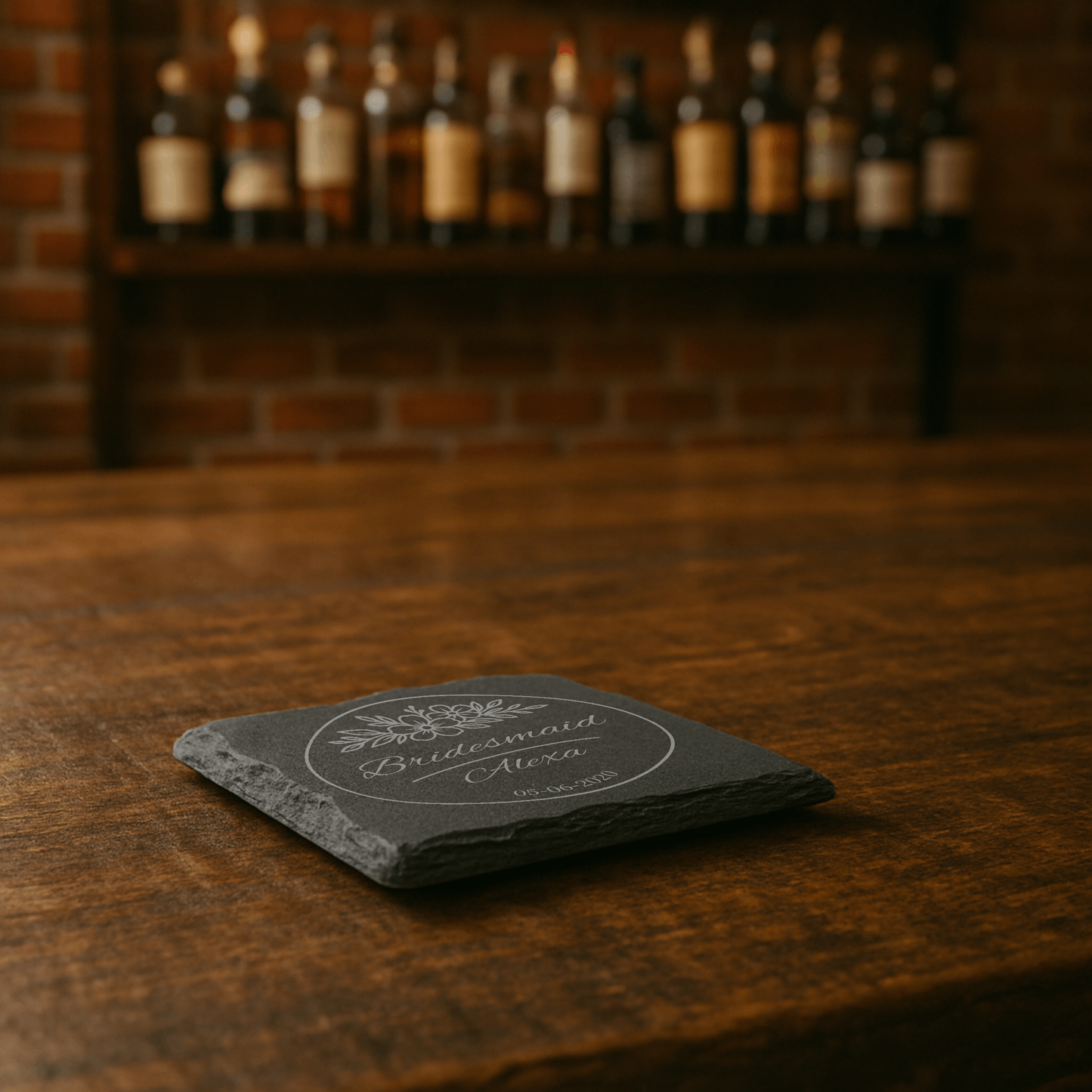 Bridesmaid Gift Slate Coasters- 4 Set- Rustic Laser Engraved Stone Decor for the Wedding Party or Maid of Honor- 6 Design Choices Available