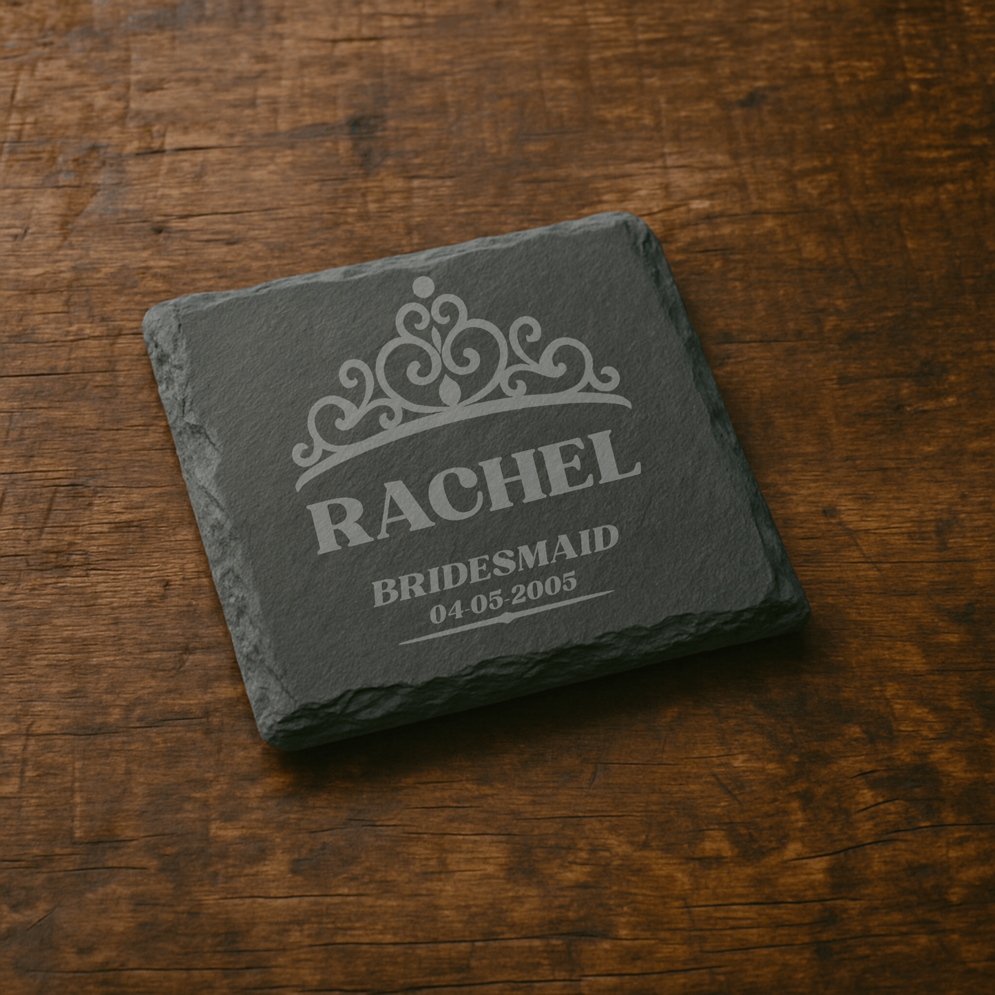 Bridesmaid Gift Slate Coasters- 4 Set- Rustic Laser Engraved Stone Decor for the Wedding Party or Maid of Honor- 6 Design Choices Available