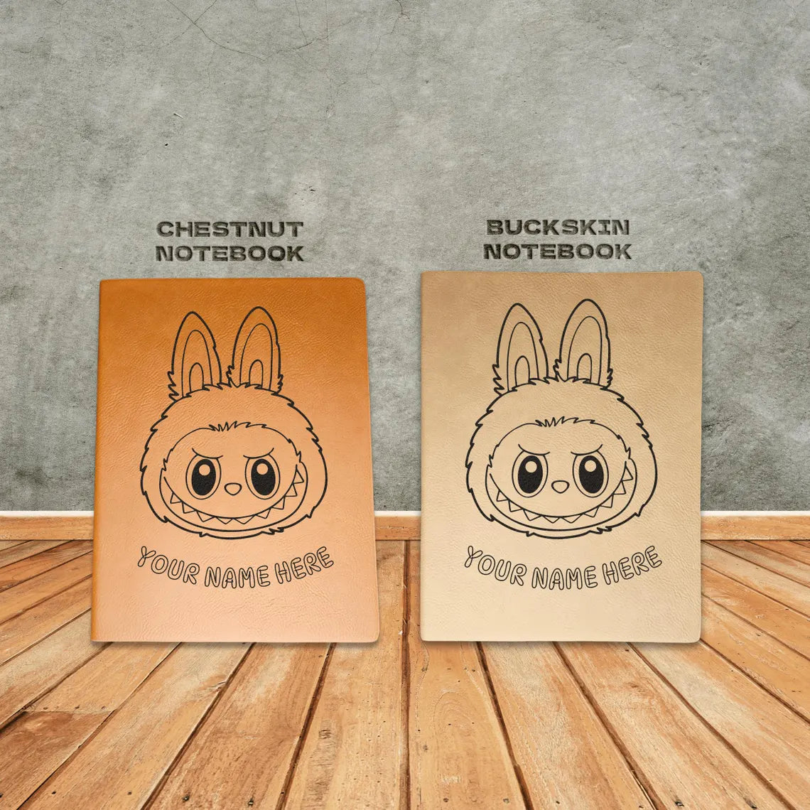 Labubu Head Leatherette Notebook – Fun Personalized School Journal for Kids, Teens & Young Adults | Custom Engraved Back to School Gift