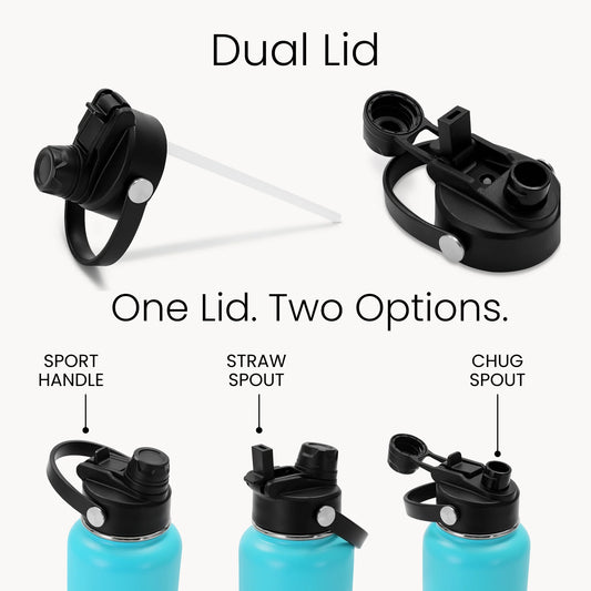 Bulk Quantity - Dual Lid Bottles - 32 Oz - Straw and Chug Spouts - Powder Coated - Personalization Available