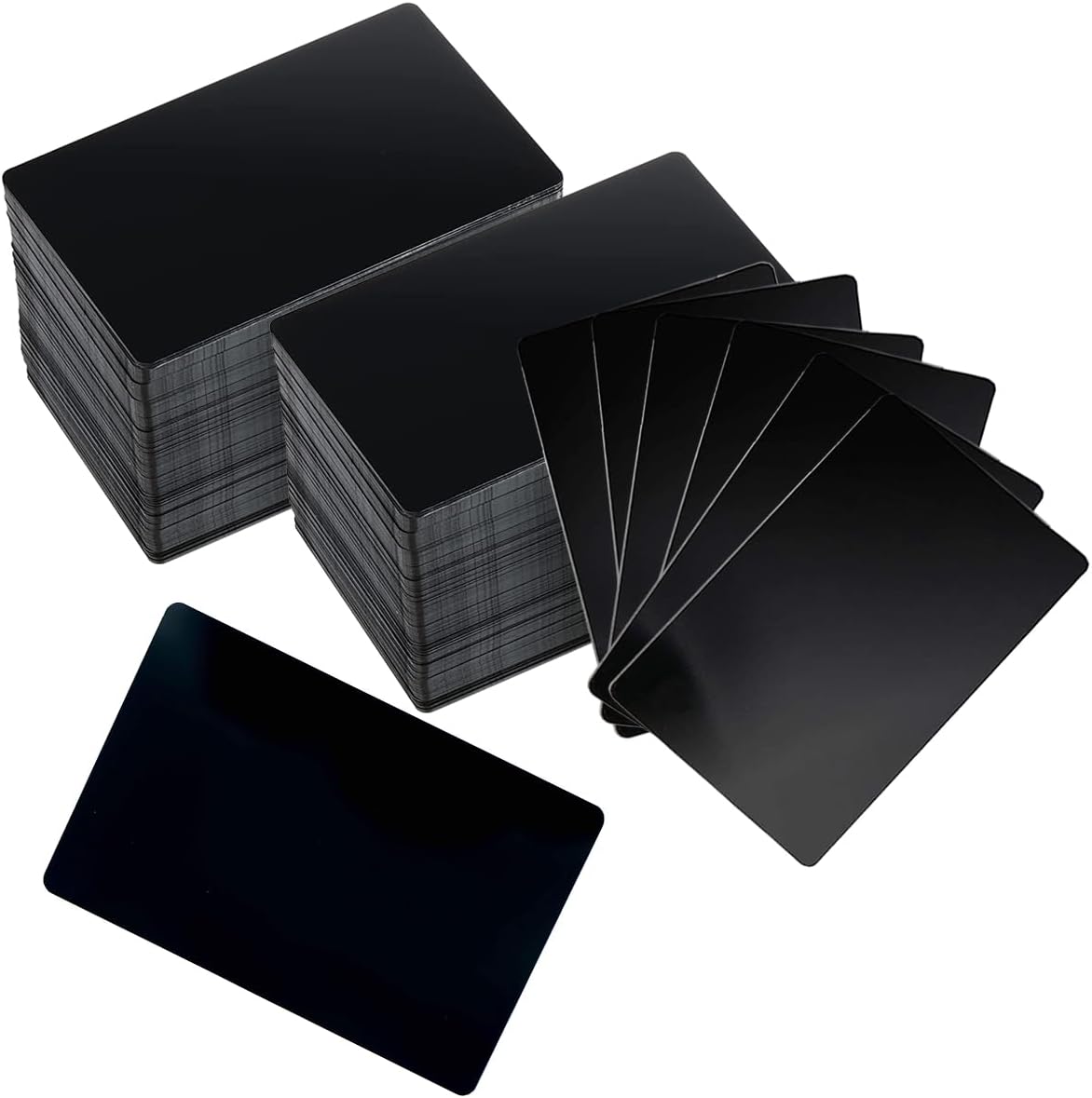 Stack of black cards on a white background