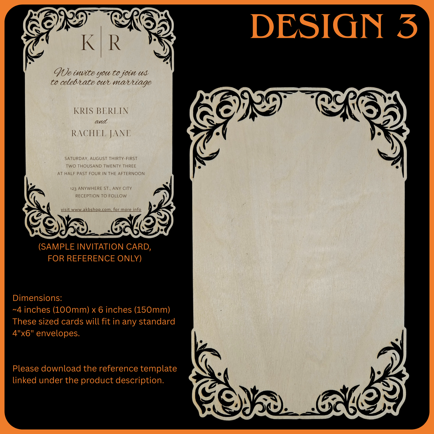 Wooden Wedding Invitation Cards - Made With Basswood - 4" x 6" x 1/8"