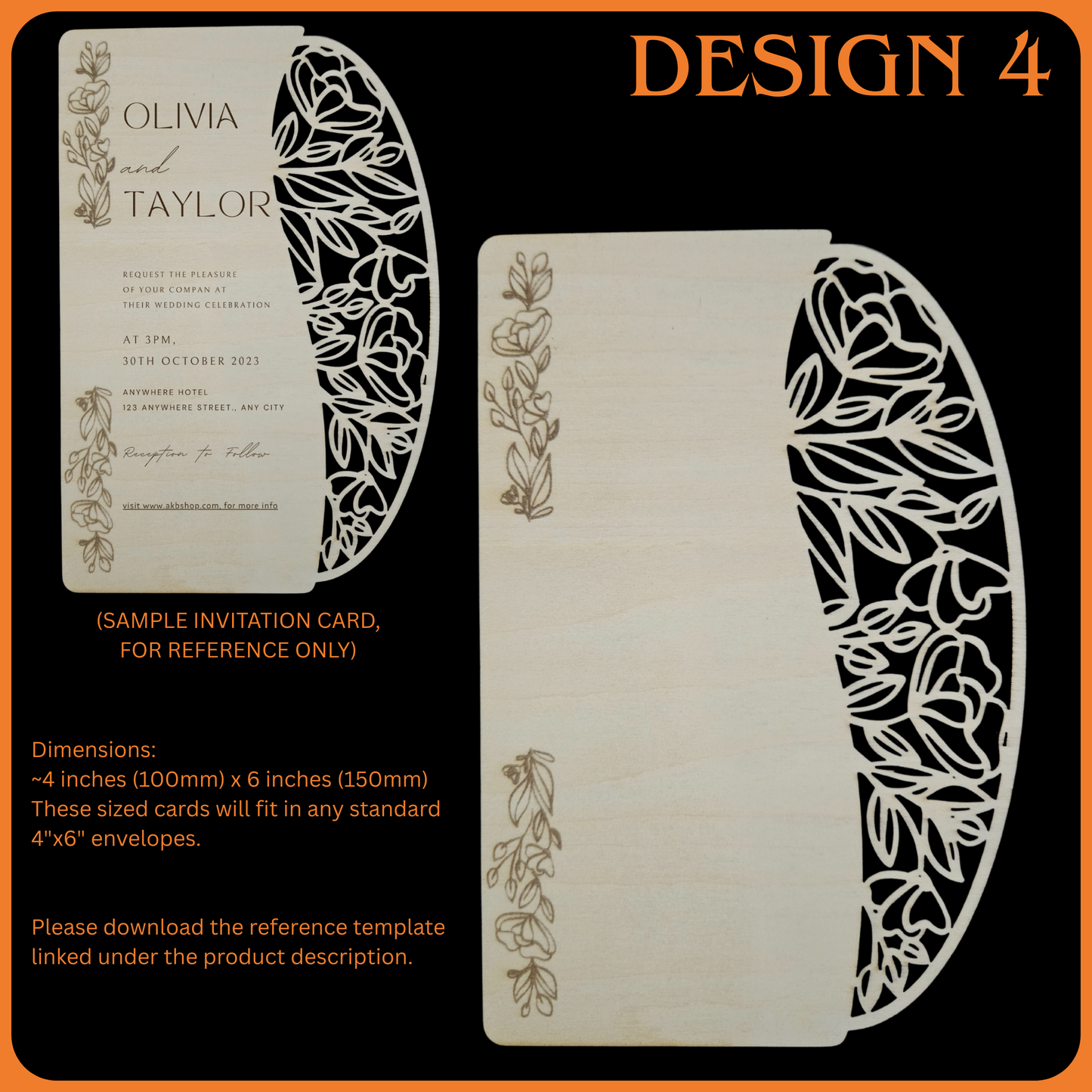 Wooden Wedding Invitation Cards - Made With Basswood - 4" x 6" x 1/8"
