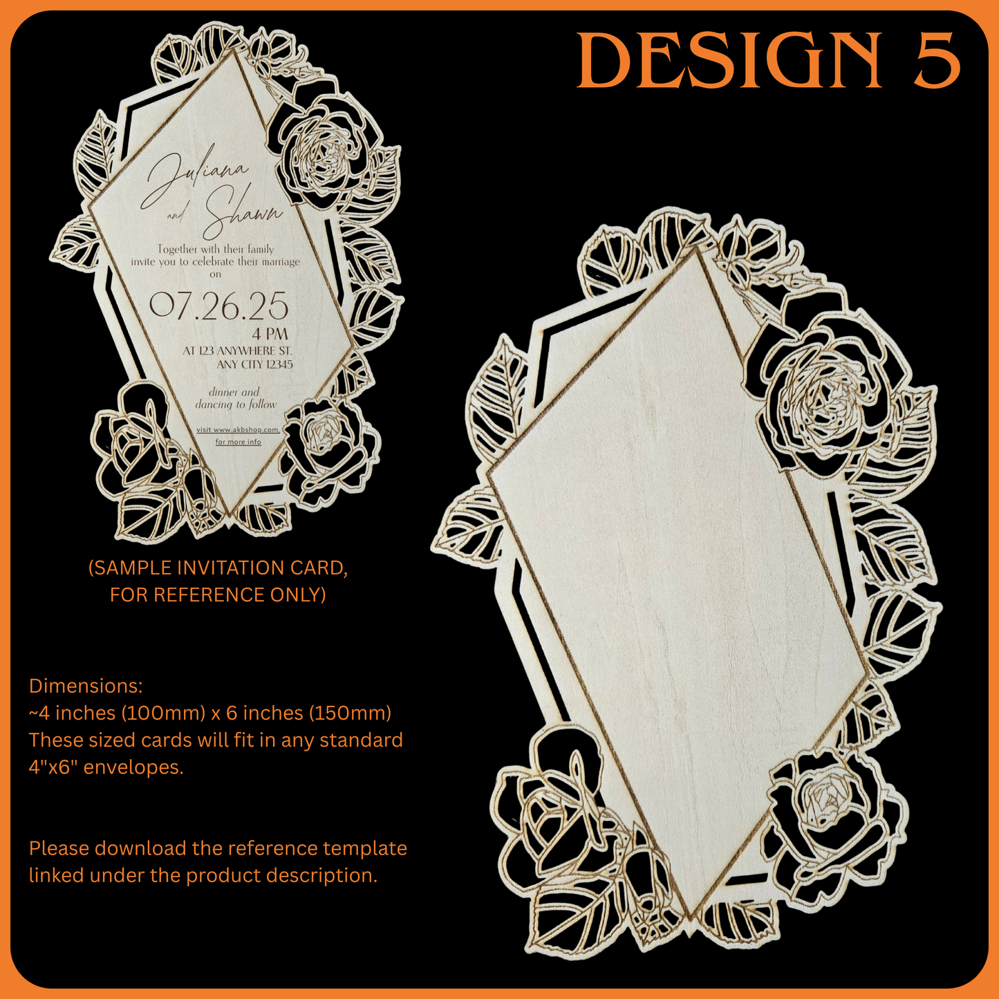 Wooden Wedding Invitation Cards - Made With Basswood - 4" x 6" x 1/8"