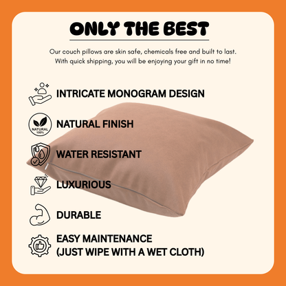 Throw Pillow - Single Letter/Monogram Rustic Design - Leatherette Material - Size: 15"x15" - Personalization Available