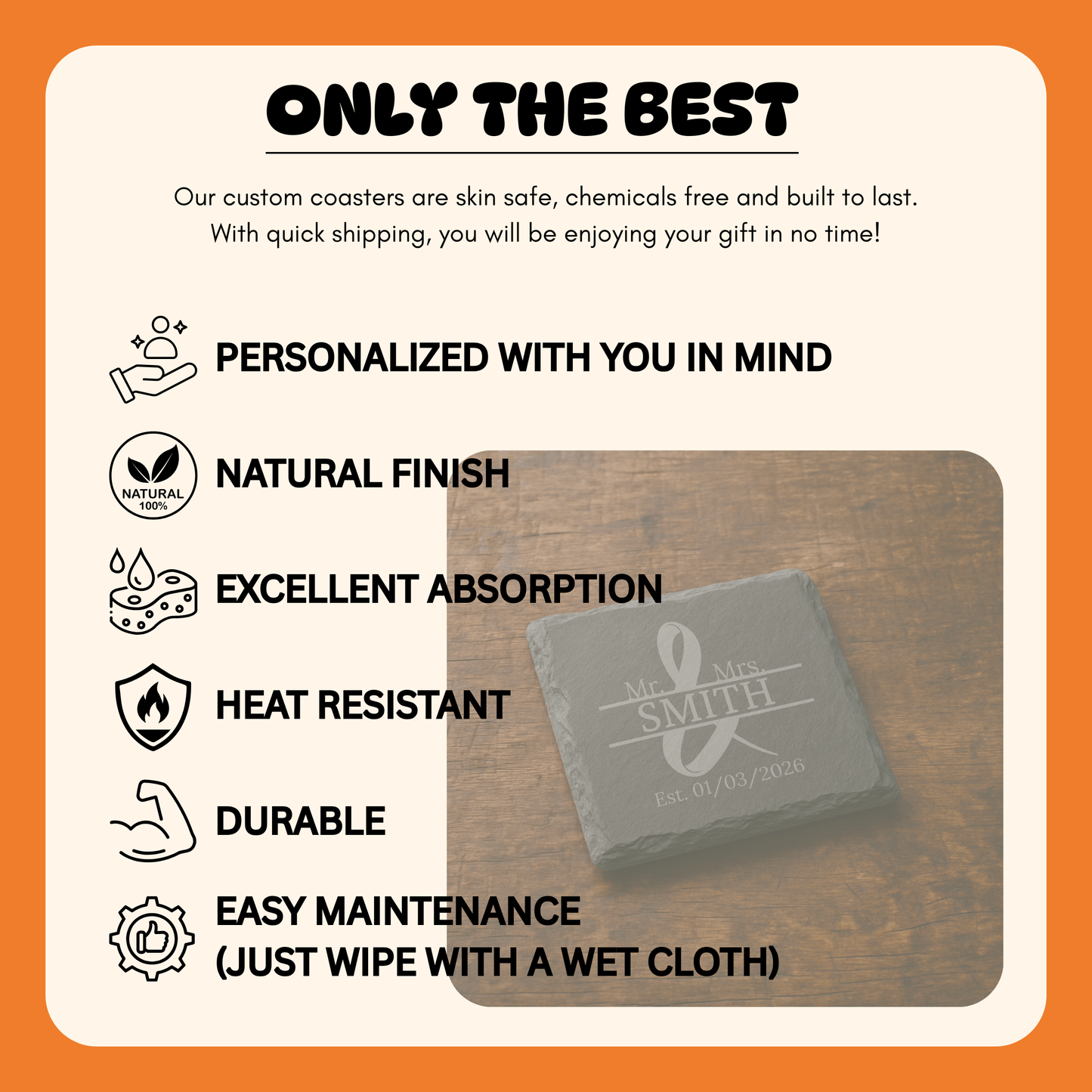 Personalized Slate Coasters, Mr. & Mrs. Wedding and Anniversary Gift