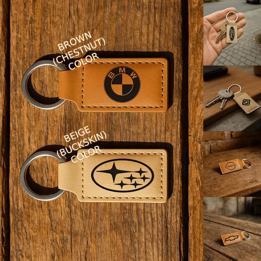 Car Lovers Personalized Keychain - Add Your Car Logo, Name, Custom Logo, QR Code - Leatherette Keychain Gift for Auto Enthusiasts