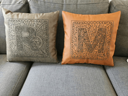 Throw Pillow - Single Letter/Monogram Rustic Design - Leatherette Material - Size: 15"x15" - Personalization Available