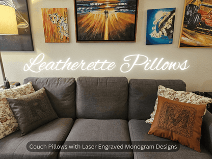Throw Pillow - Single Letter/Monogram Rustic Design - Leatherette Material - Size: 15"x15" - Personalization Available