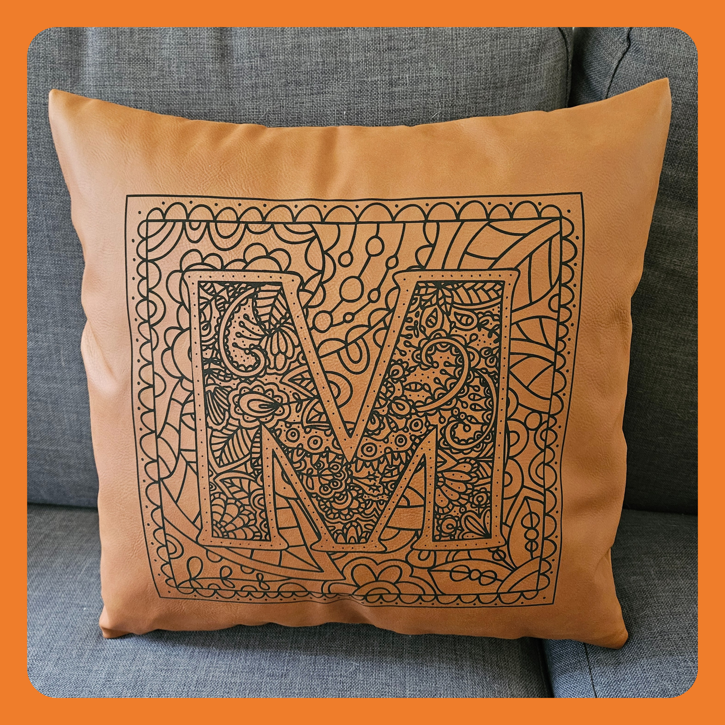 Throw Pillow - Single Letter/Monogram Rustic Design - Leatherette Material - Size: 15"x15" - Personalization Available