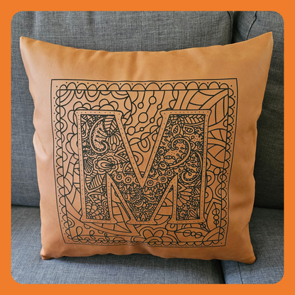 Throw Pillow - Single Letter/Monogram Rustic Design - Leatherette Material - Size: 15"x15" - Personalization Available