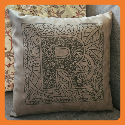 Throw Pillow - Single Letter/Monogram Rustic Design - Leatherette Material - Size: 15"x15" - Personalization Available