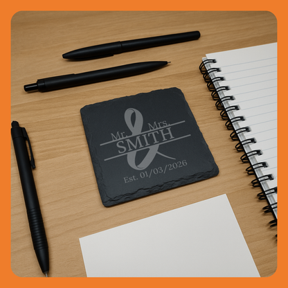 Personalized Slate Coasters, Mr. & Mrs. Wedding and Anniversary Gift