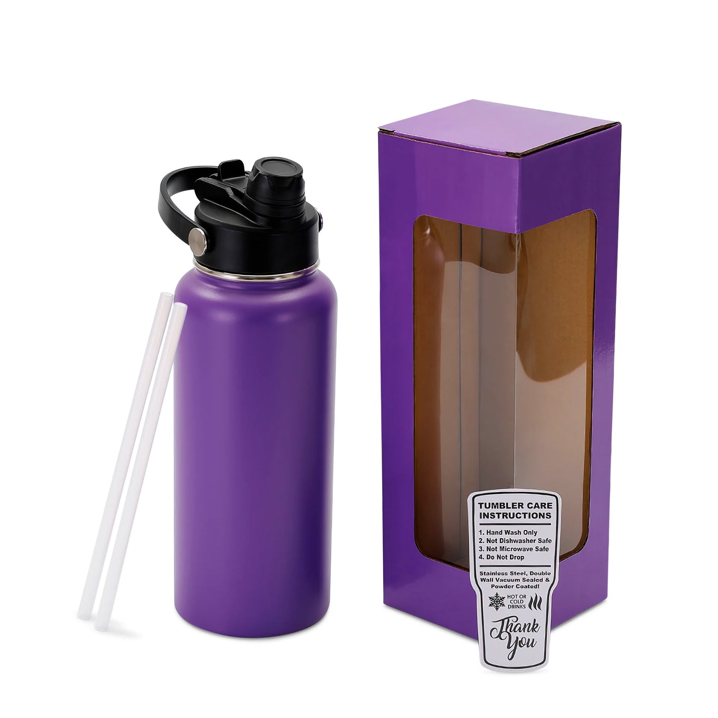 Bulk Quantity - Dual Lid Bottles - 32 Oz - Straw and Chug Spouts - Powder Coated - Personalization Available