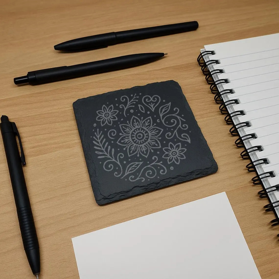 Floral Exotic Design Square Slate Coaster Set - Rustic Home Decor, Housewarming, Special Occasion, Christmas, Wedding Gift - Laser Crafted - Set of 4 Coasters