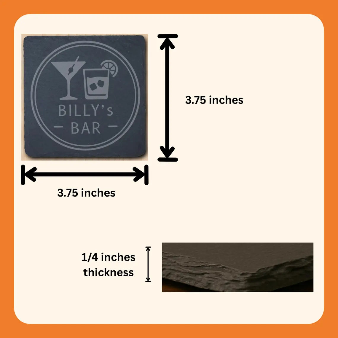 Pack of 4 Custom Engraved Coasters for Home Bar – Natural Slate Stone with Bar Theme - Perfect Gift for Men, Housewarming or Groomsmen Favor