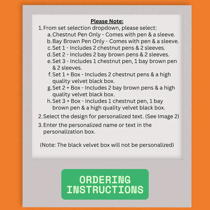Instructions for selecting pen sets and personalization options