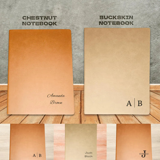 Elegant Personalized Leatherette Journal - 7"x9" - Custom Engraved Notebook in Chestnut or Buckskin – Name or Initials Gift for Him or Her