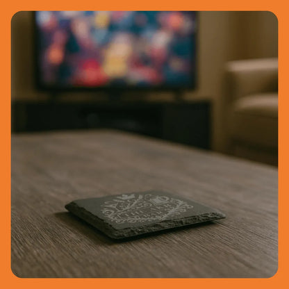 Pack of 4 Custom Engraved Coasters for Home Bar – Natural Slate Stone with Bar Theme - Perfect Gift for Men, Housewarming or Groomsmen Favor