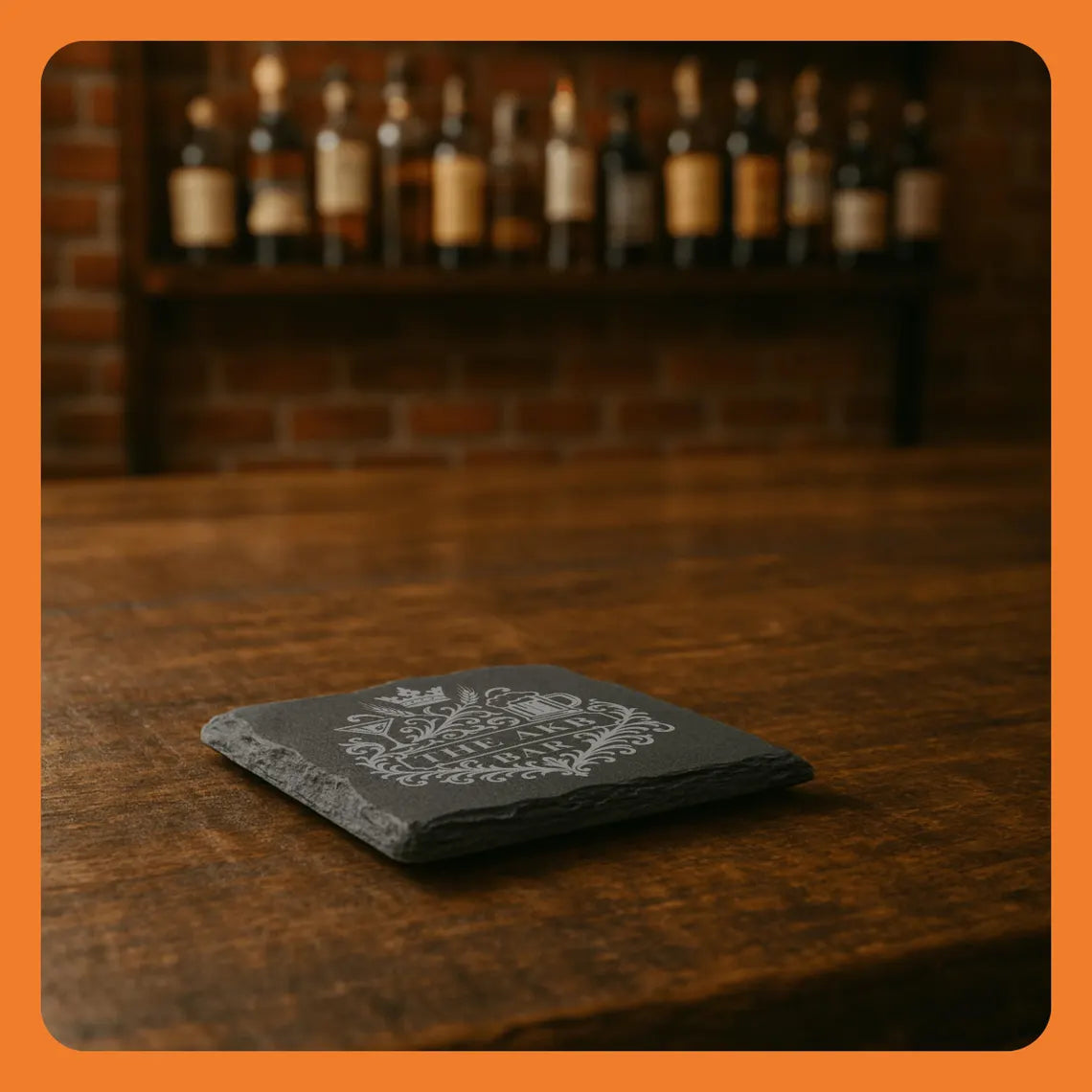 Pack of 4 Custom Engraved Coasters for Home Bar – Natural Slate Stone with Bar Theme - Perfect Gift for Men, Housewarming or Groomsmen Favor