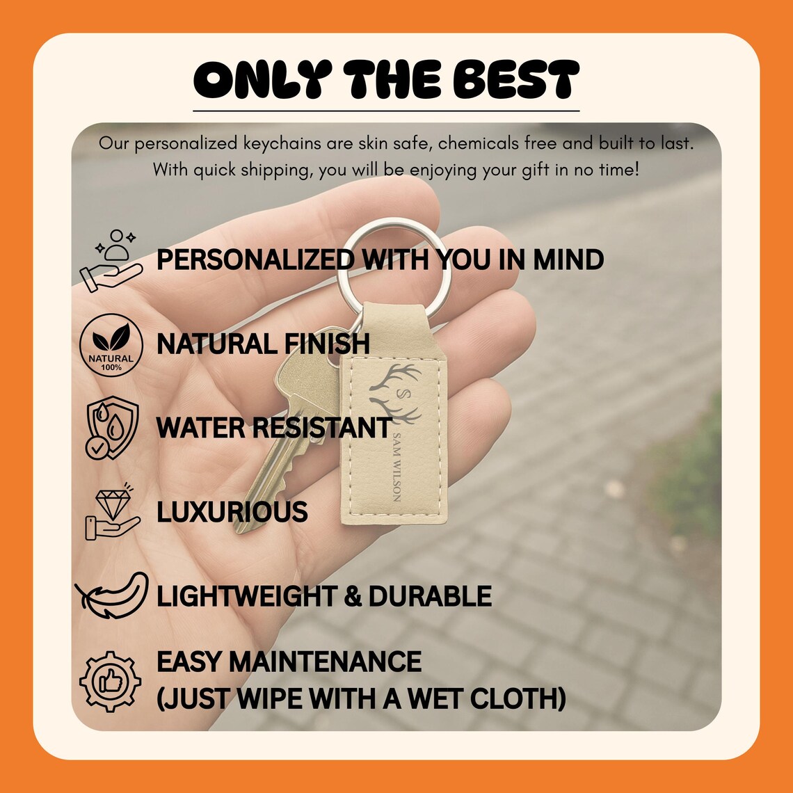 Rectangular Keychains - Leatherette Collection - Comes in Chestnut and Buckskin Colors - Personalization Available