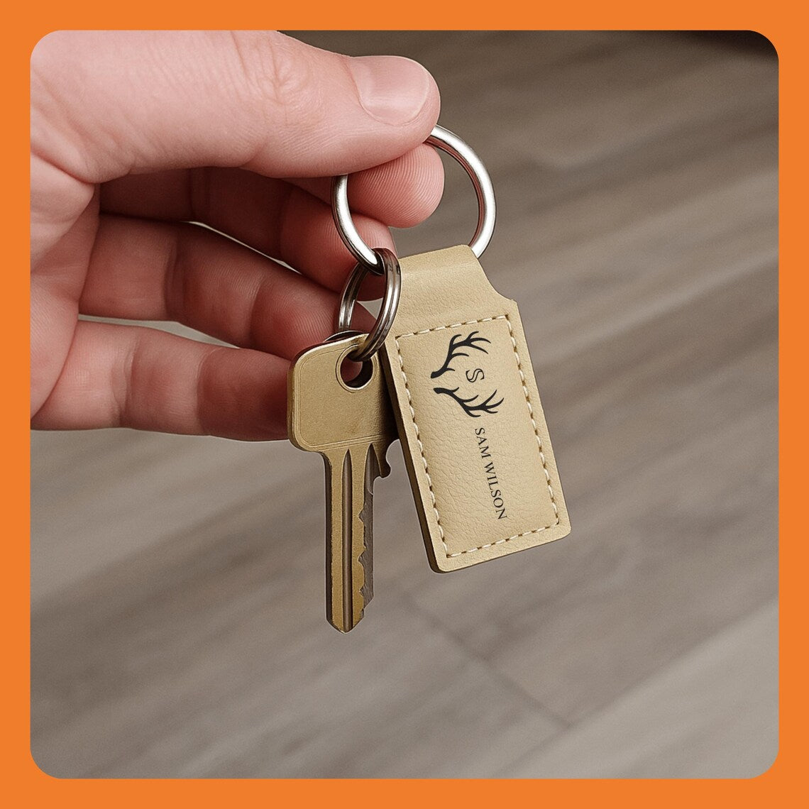 Rectangular Keychains - Leatherette Collection - Comes in Chestnut and Buckskin Colors - Personalization Available