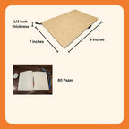 Dimensions and features of a notebook and pen.