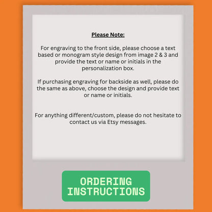 Instructions for engraving personalization on an item.