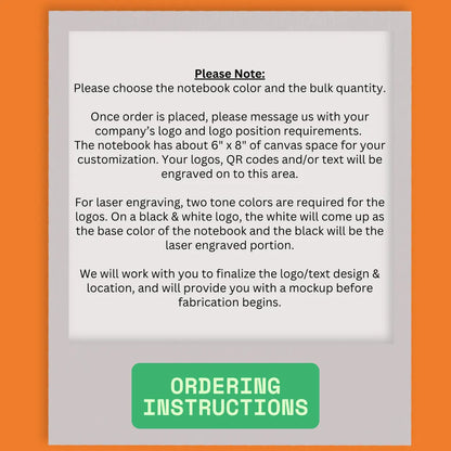 Bulk Notebooks – Company Logos, QR Codes and Custom Text - Custom Laser Engraved 7x9 Journal in Chestnut or Buckskin