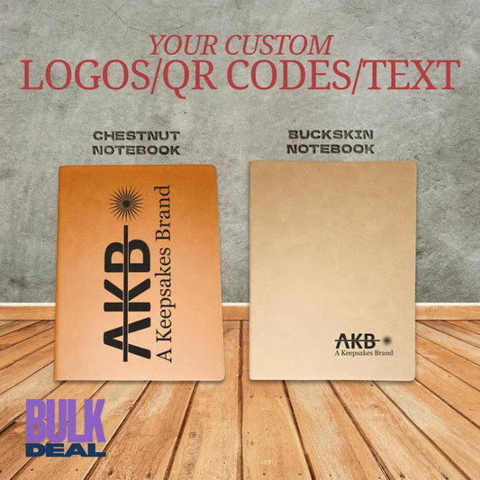 Bulk Notebooks – Company Logos, QR Codes and Custom Text - Custom Laser Engraved 7x9 Journal in Chestnut or Buckskin