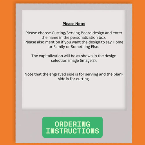 Ordering instructions for a cutting/serving board design