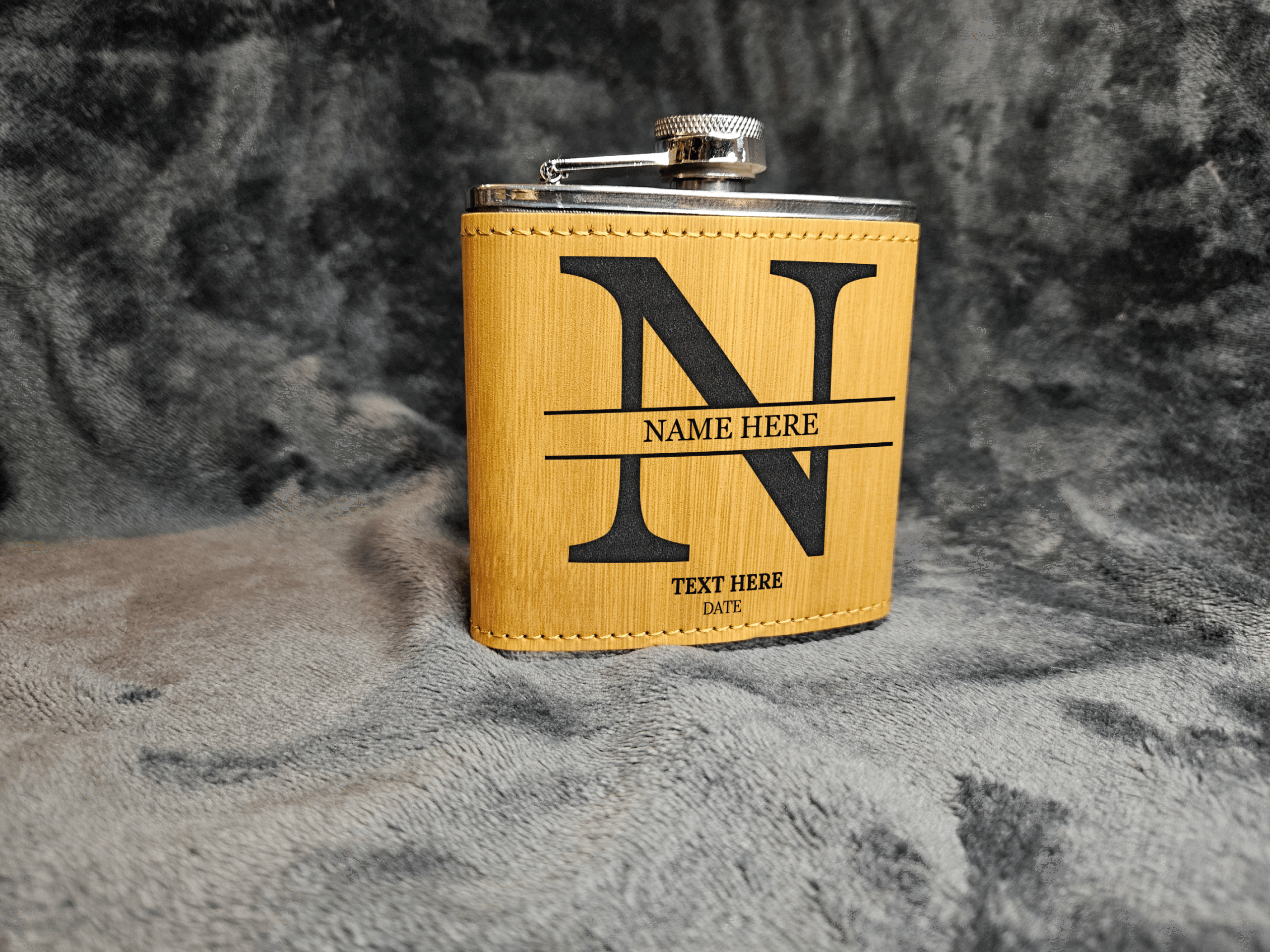 Flask Gift Set - Leatherette with Bamboo Finish